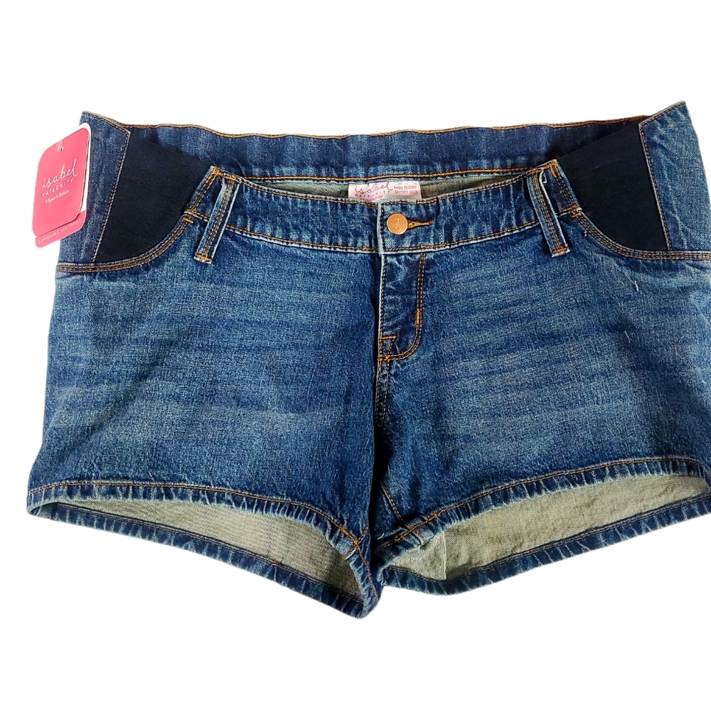 Maternity Side Panel Jean Shorts Women's Faded Blue Stretchy Denim Size